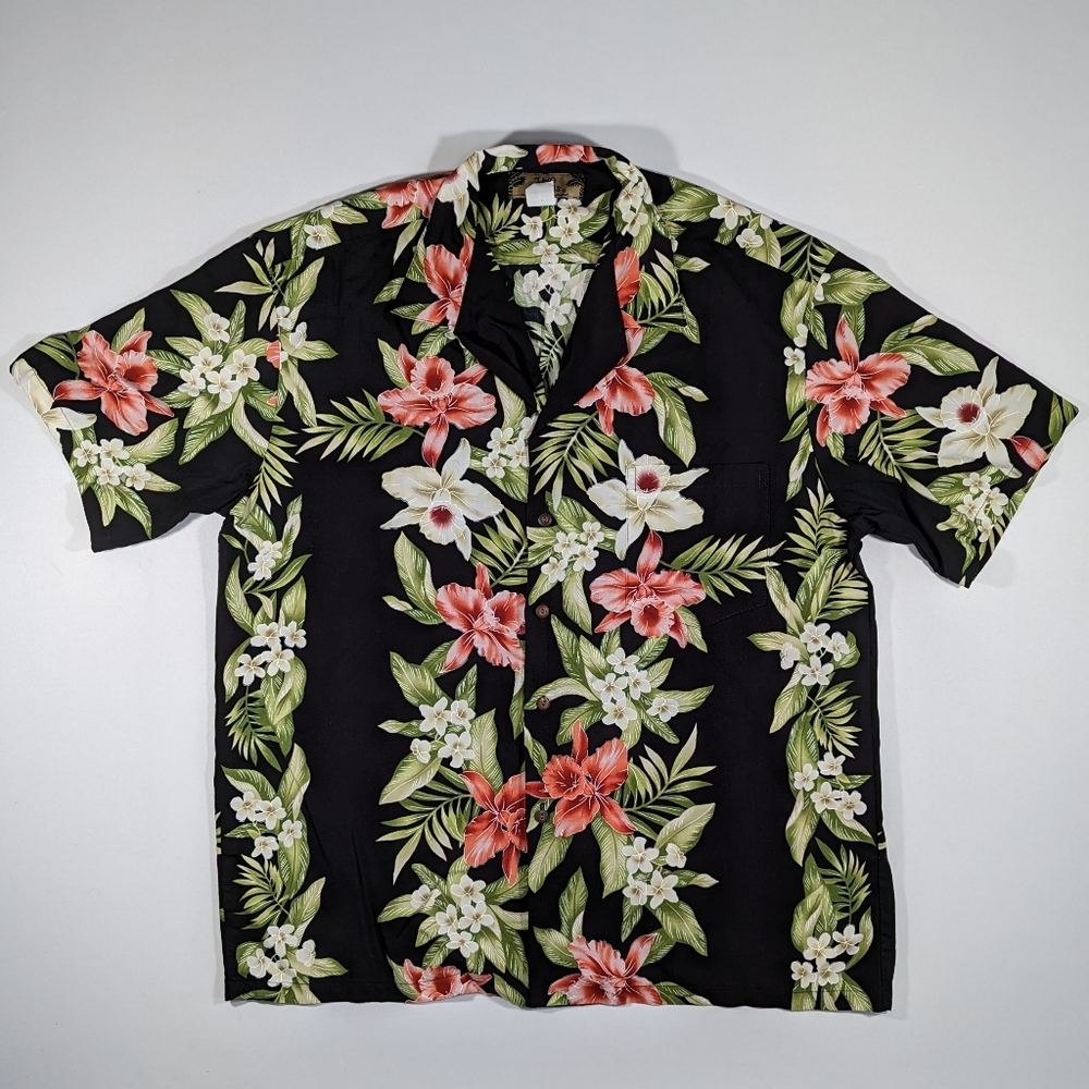 Two Palms Hawaiian Shirt Men's Size XL Floral Vintage Made in USA Rayon
